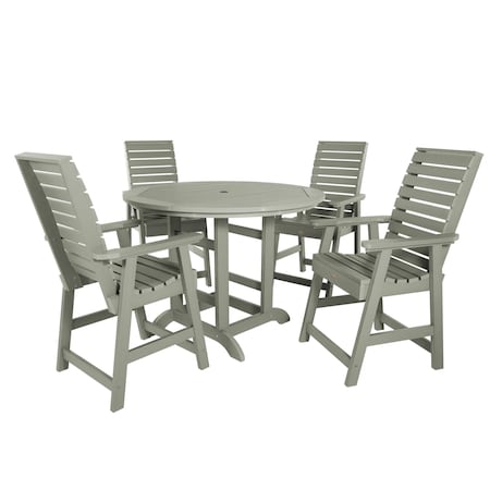 Highwood Usa Weatherly 5pc Round Counter Height Outdoor Patio Furniture Dining Set AD-CNW48-EUC